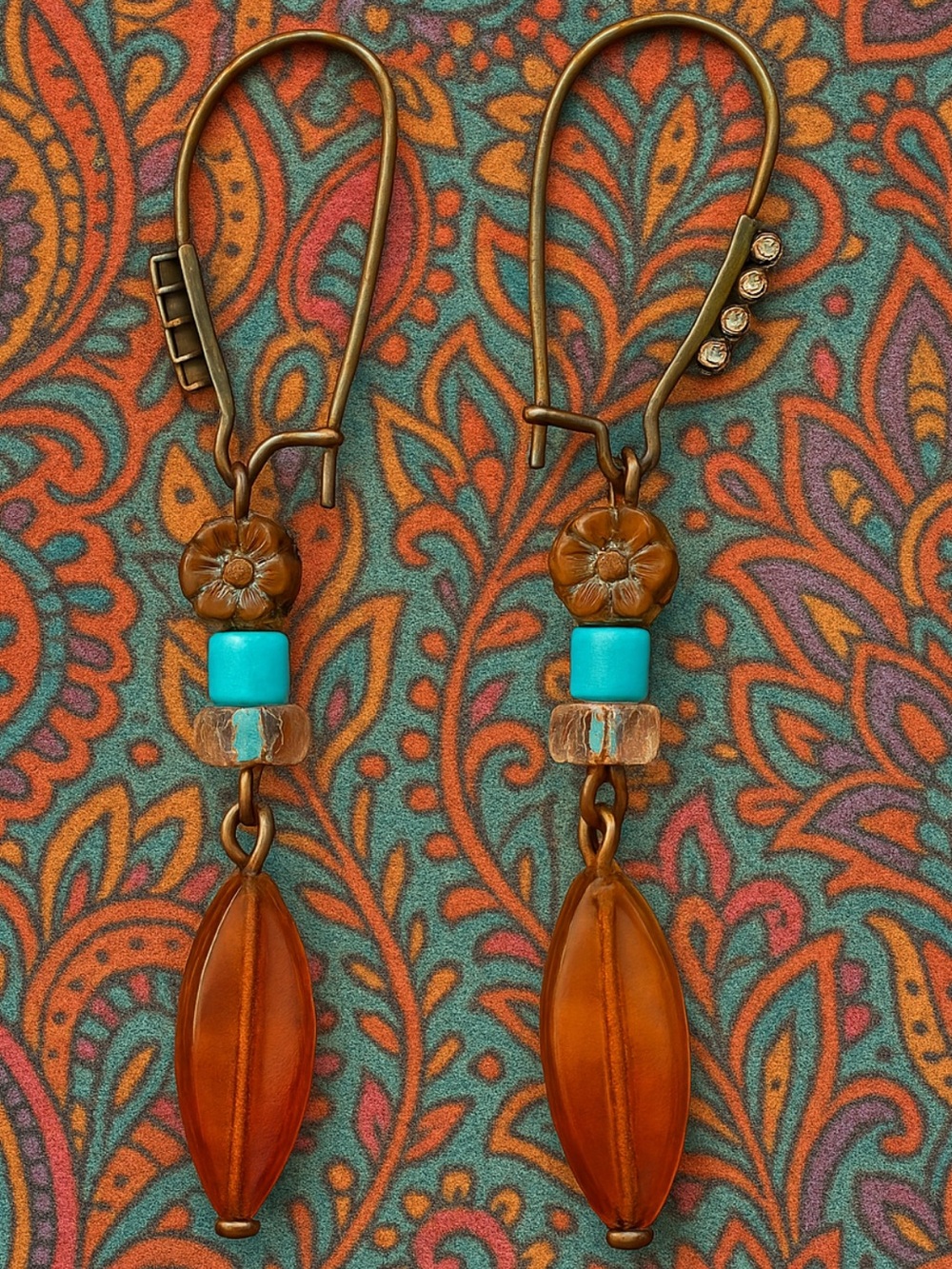 Handmade Rhinestone Kidney Wire Dangle Earrings 2.75" Boho Beaded